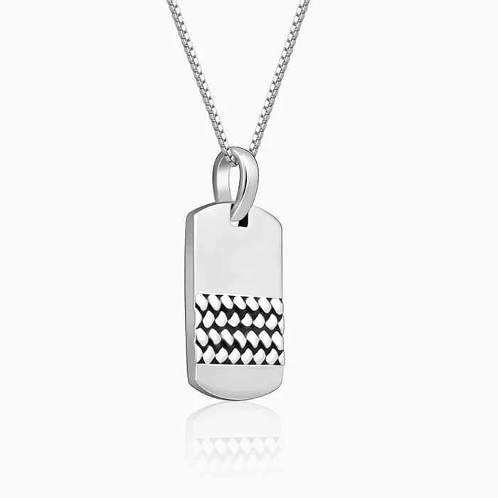 Oxidised Silver Modern Rectangular Pendant With Box Chain - Image 4