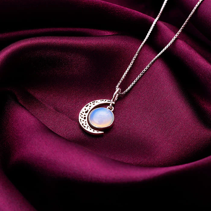 Oxidised Silver Moonstone Crescent Pendant with Box Chain - Image 2