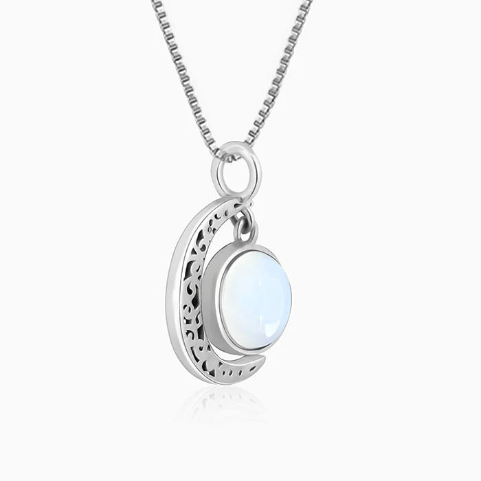 Oxidised Silver Moonstone Crescent Pendant with Box Chain - Image 4