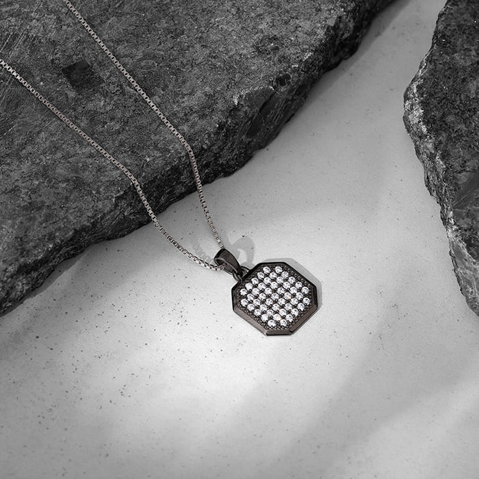 Oxidised Silver Observer Pendant With Box Chain For Him - Image 2