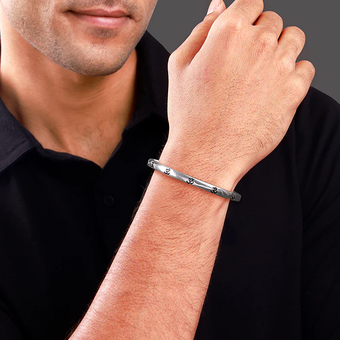 Oxidised Silver Om Kada For Him - Image 3