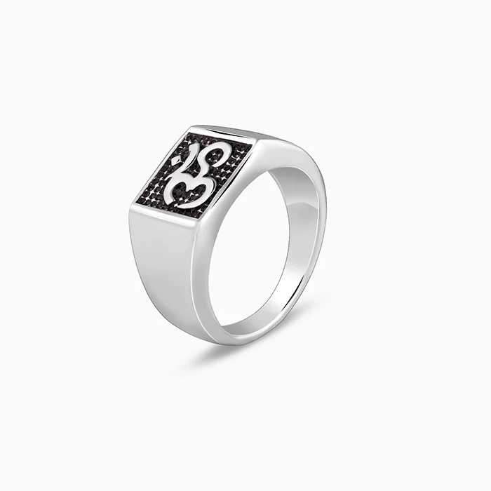 Oxidised Silver Om Ring For Him - Image 4