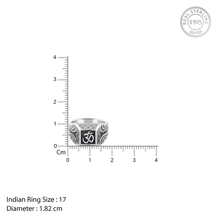 Oxidised Silver Omkar Ring For Him - Image 5