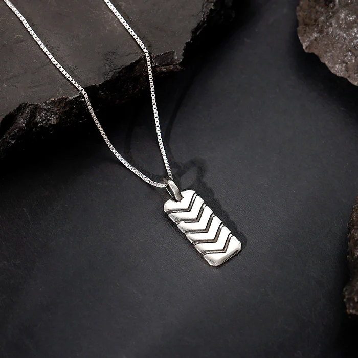 Oxidised Silver Retro Pendant With Box Chain - Image 2