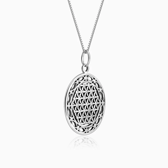 Oxidised Silver Sacred Bloom Pendant With Box Chain For Him - Image 4