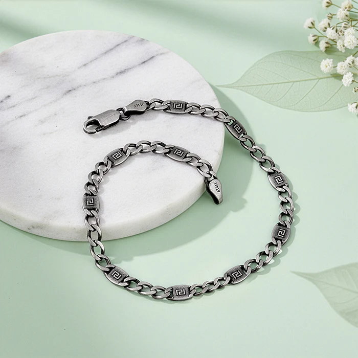 Oxidised Silver Shadow Loop Bracelet For Him - Image 2