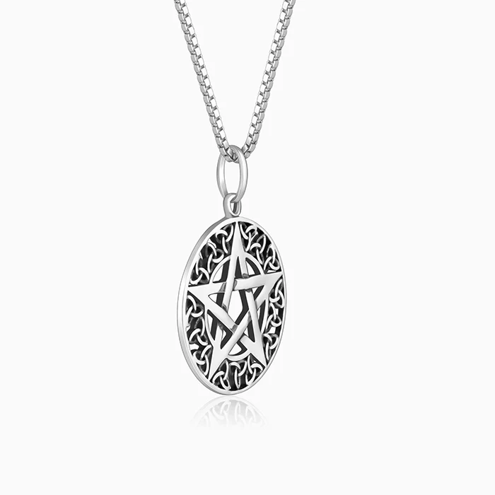 Oxidised Silver Star Pendant With Box Chain For Him - Image 4