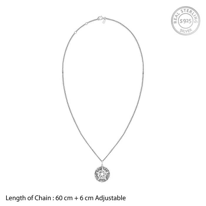 Oxidised Silver Star Pendant With Box Chain For Him - Image 6