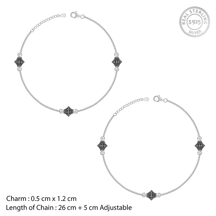 Oxidised Silver Starlace Charm Anklet - Image 4