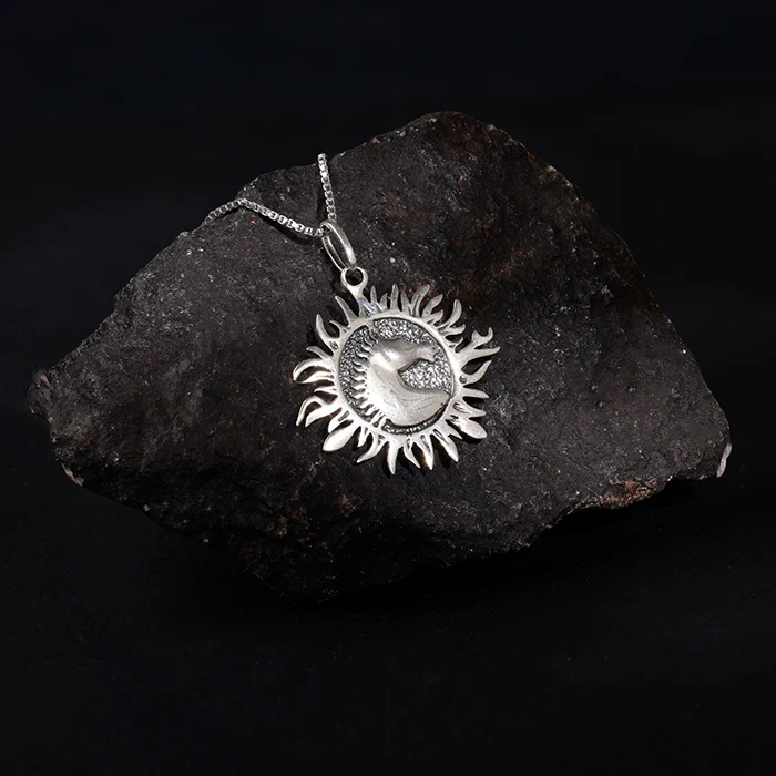 Oxidised Silver Sunborn Horse Pendant With Box Chain For Him - Image 2