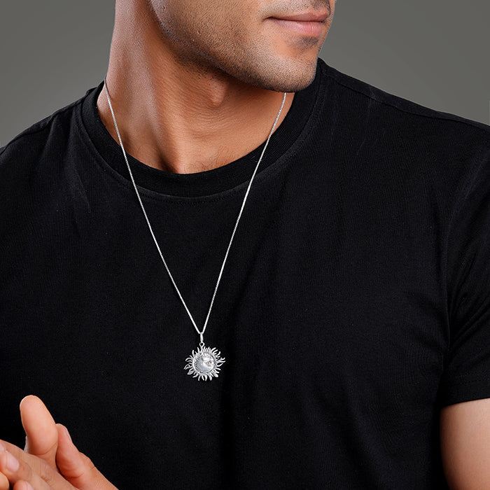 Oxidised Silver Sunborn Horse Pendant With Box Chain For Him - Image 3