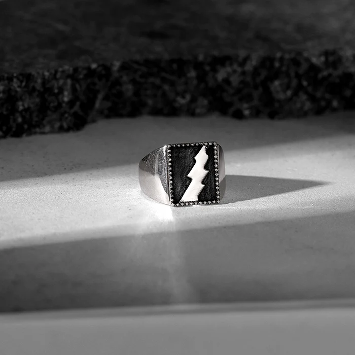 Oxidised Silver Thunder Ring For Him - Image 2