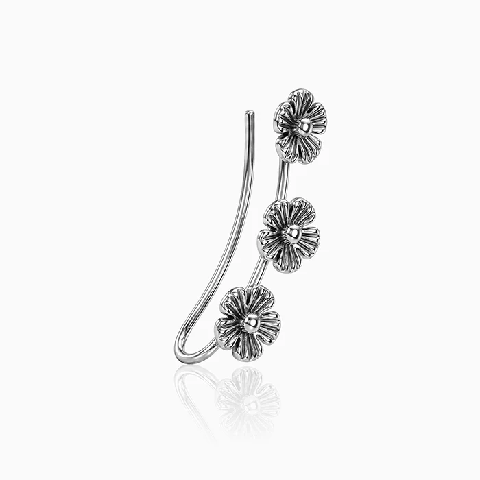 Oxidised Silver Triple Floral Climber Earrings - Image 4
