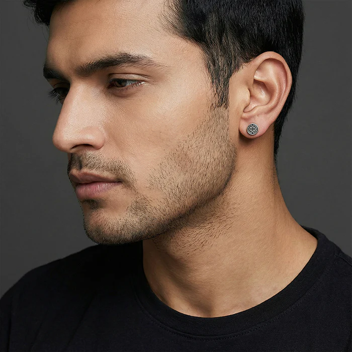 Oxidised Zen Circle Stud For Him - Image 5
