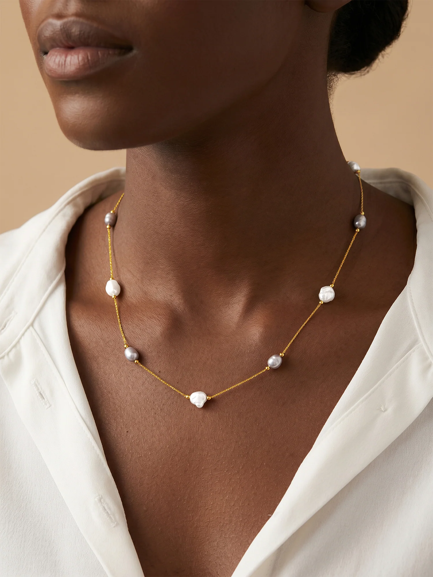 Pearl Sprinkle Gold Plated Necklace - Image 3