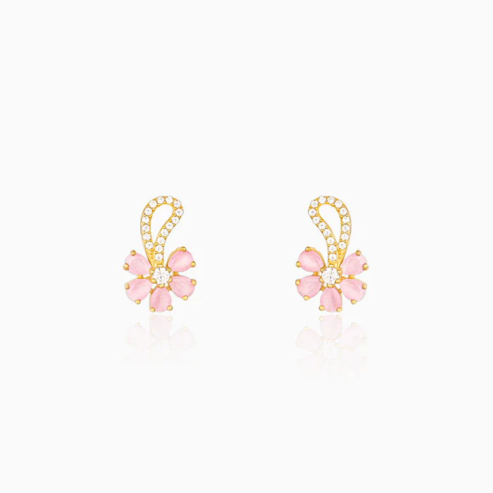 Golden Pink Floral Damsel Earrings