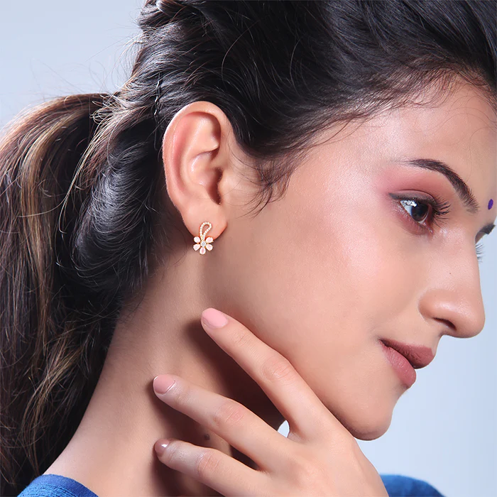 Golden Pink Floral Damsel Earrings - Image 2