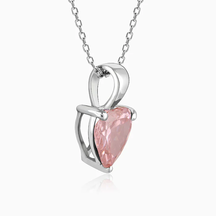 Silver Pink Heart Pendant with Link Chain - Image 4
