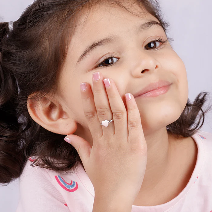 Silver Baby Pink Love Kids Ring - Image 3