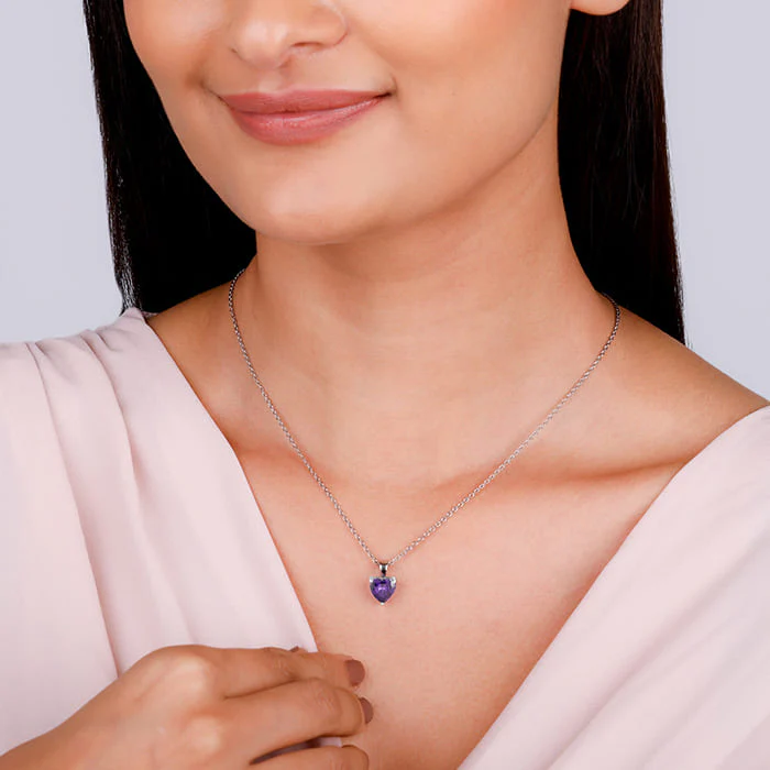 Silver Purple Heart Pendant with Link Chain - Image 3