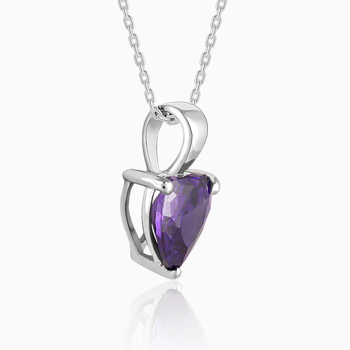 Silver Purple Heart Pendant with Link Chain - Image 4