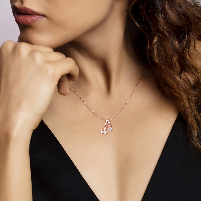 Rose Gold Crown Princess Pendant With Link Chain - Image 2