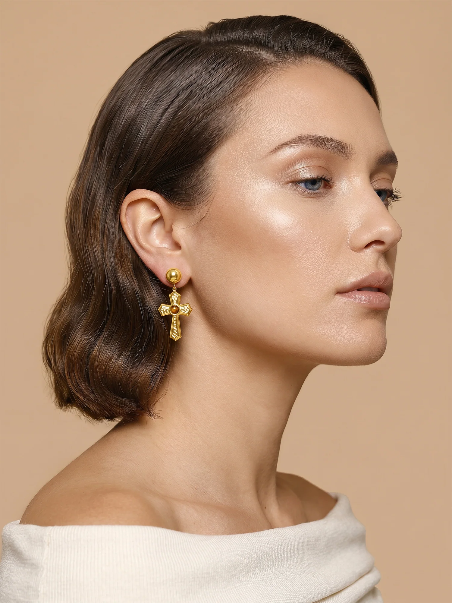 Rebel Cross Edge Gold Plated Earrings - Image 3