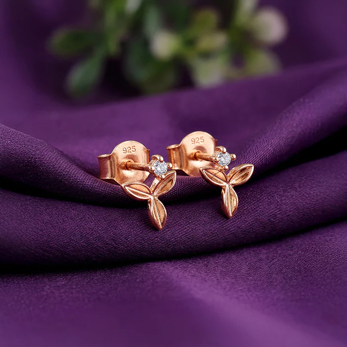 Rose Gold Alpha Stud Earrings - Image 2
