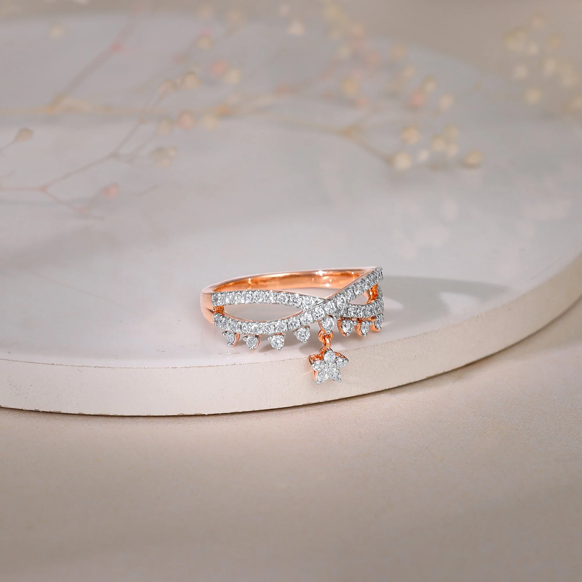 Rose Gold Party Floral Diamond Ring - Image 2