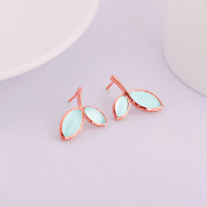 Rose Gold Aqua Dual Chalcedony Leaf Studs - Image 2