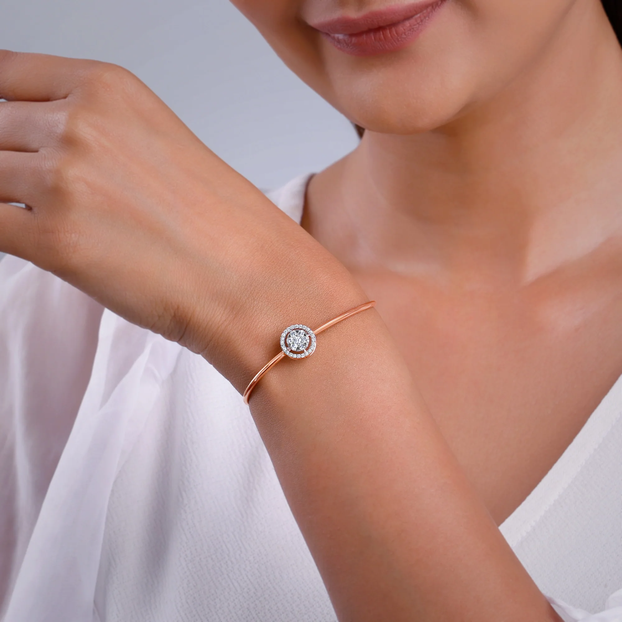 Rose Gold Aster Halo Lab Grown Diamond Bangle - Image 3