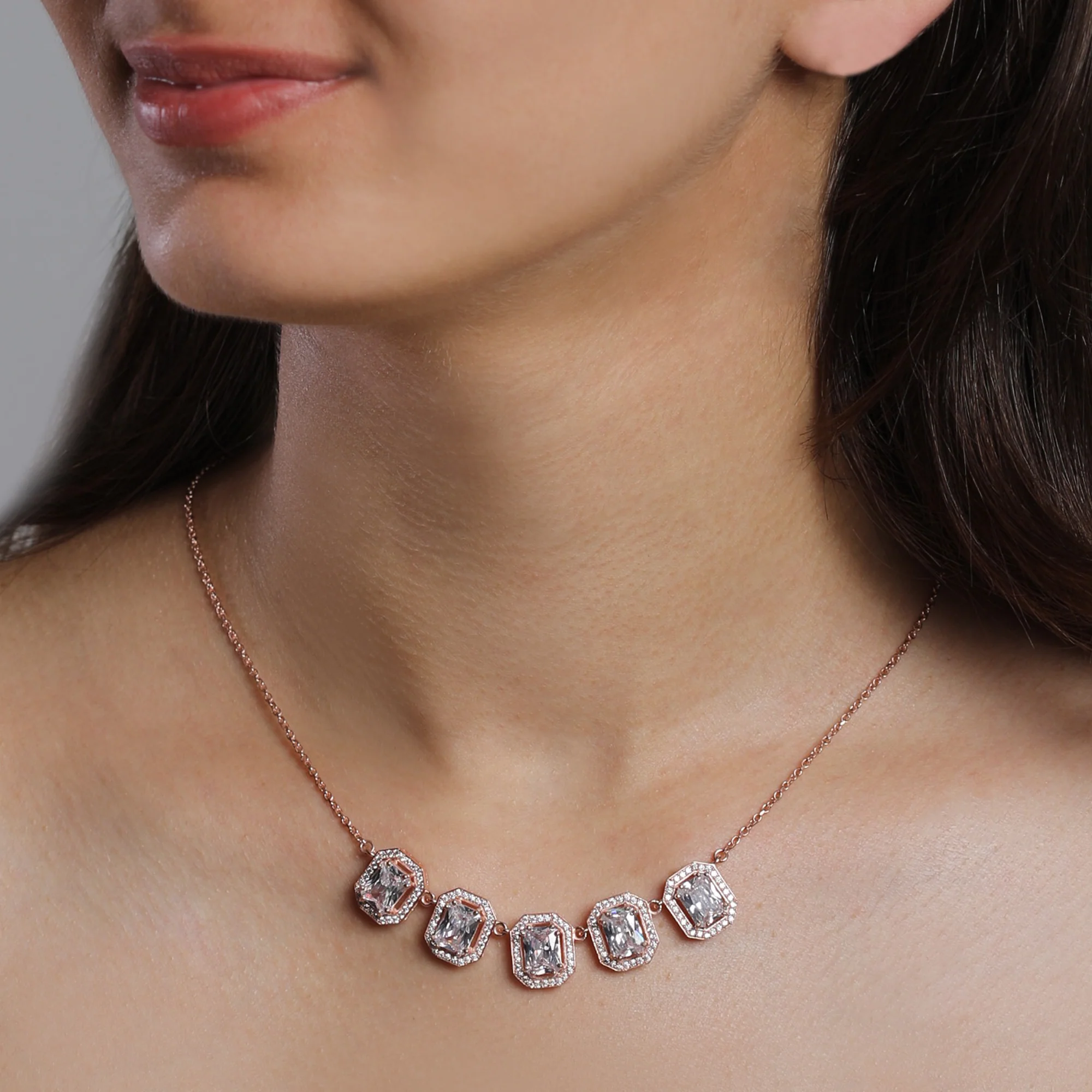Rose Gold Baguette Bunch Necklace - Image 3