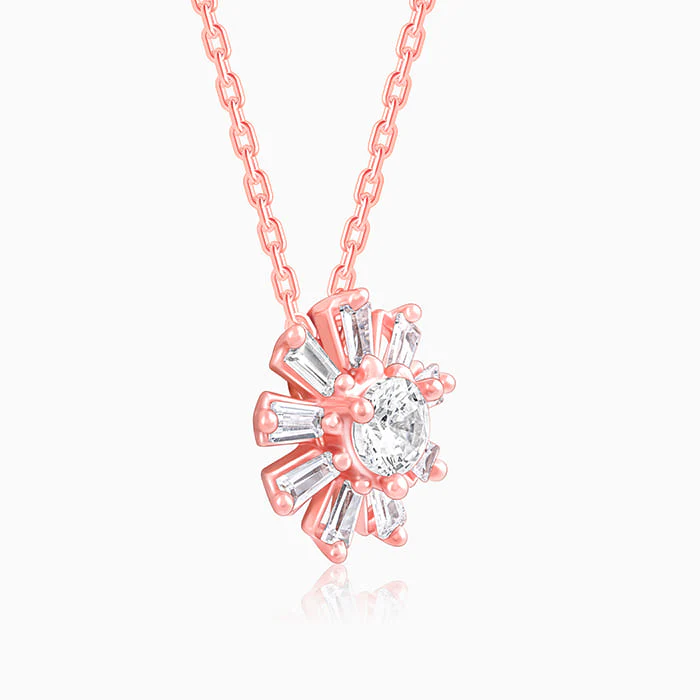 Rose Gold Baguette Flower Pendant with Link Chain - Image 4