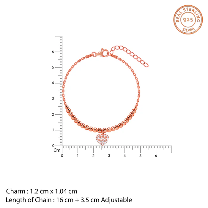 Rose Gold Beaded Heart Charm Bracelet - Image 4