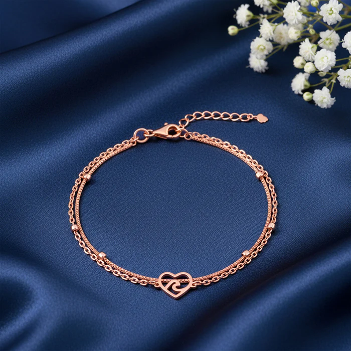 Rose Gold Beaded Heart Layered Bracelet - Image 2