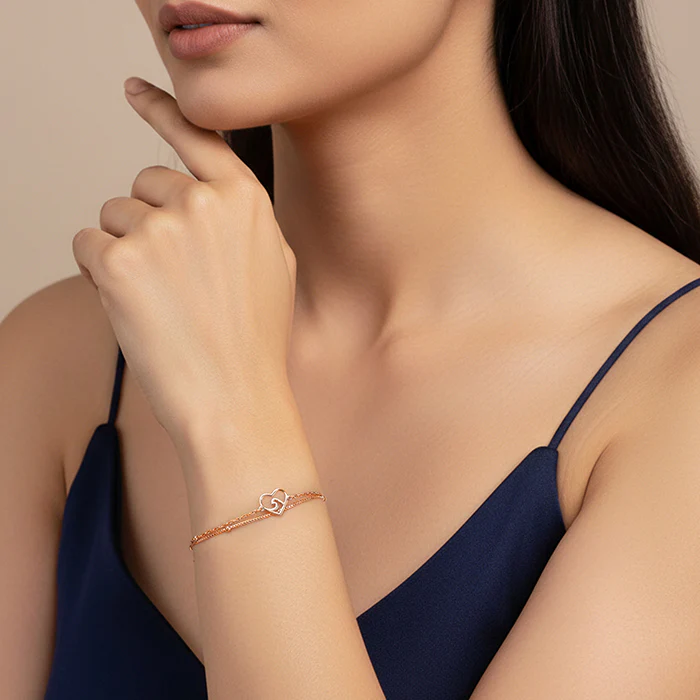Rose Gold Beaded Heart Layered Bracelet - Image 3