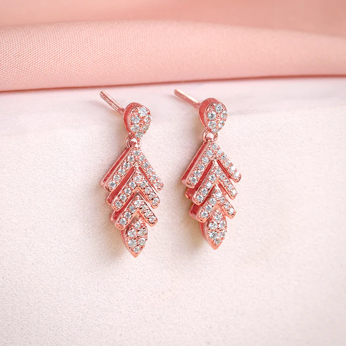 Rose Gold Belle Leaf Earrings - Image 2