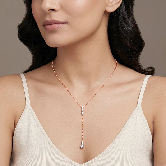 Rose Gold Bezel Lariat Necklace - Image 3
