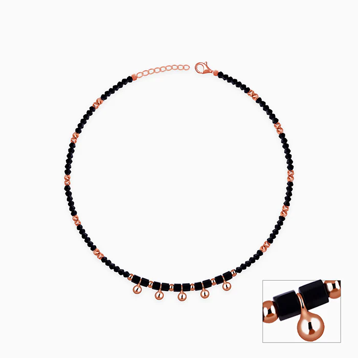 Rose Gold Black Charm Bead Chain Anklet - Image 3