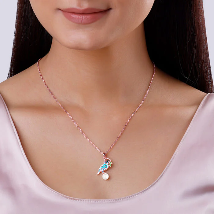Rose Gold Blissful Bird Pendant With Link Chain - Image 3
