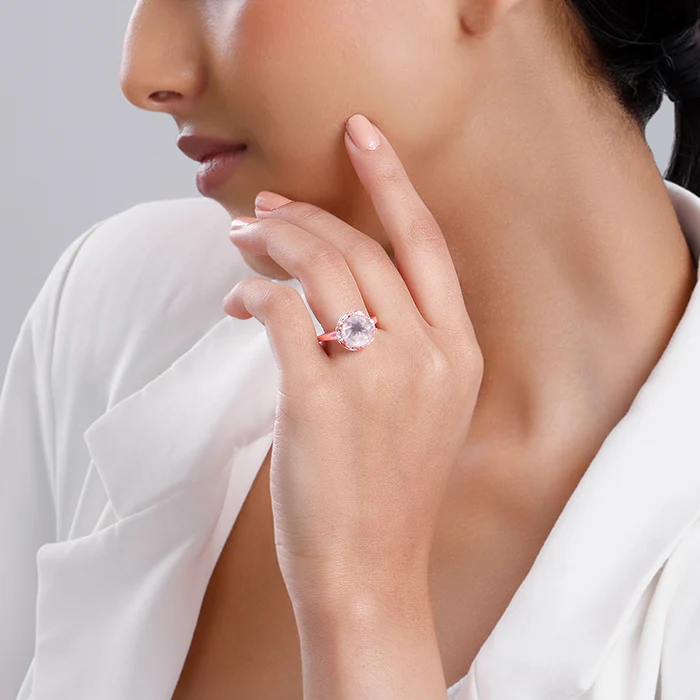 Rose Gold Bloom Rose Quartz Ring - Image 3