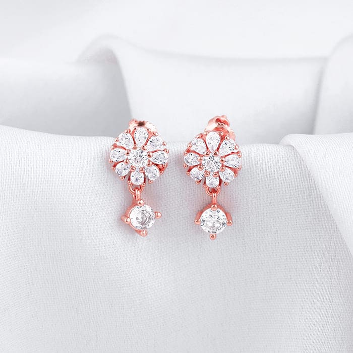 Rose Gold Floral Earrings - Image 2