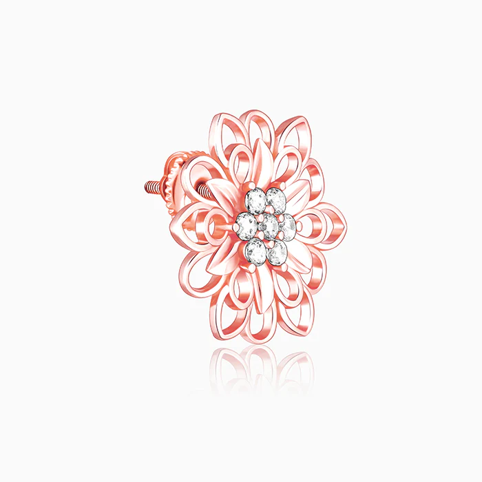 Rose Gold Blooming Flower Stud Earrings - Image 4