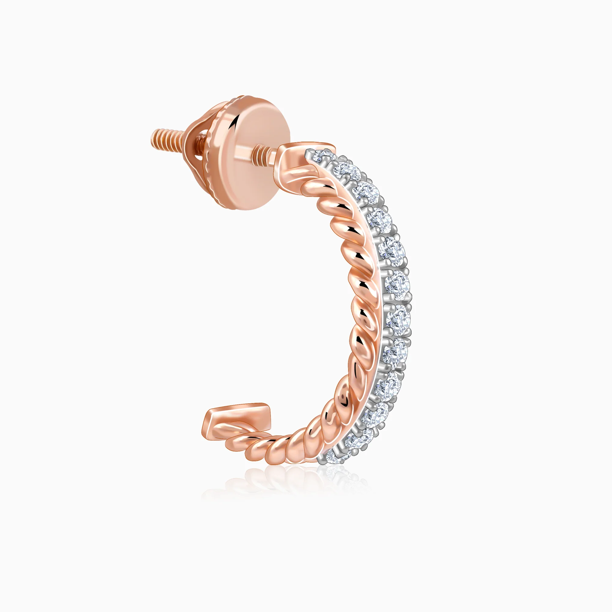 Rose Gold Braided J Hoop Lab Grown Diamond Earrings - Image 4