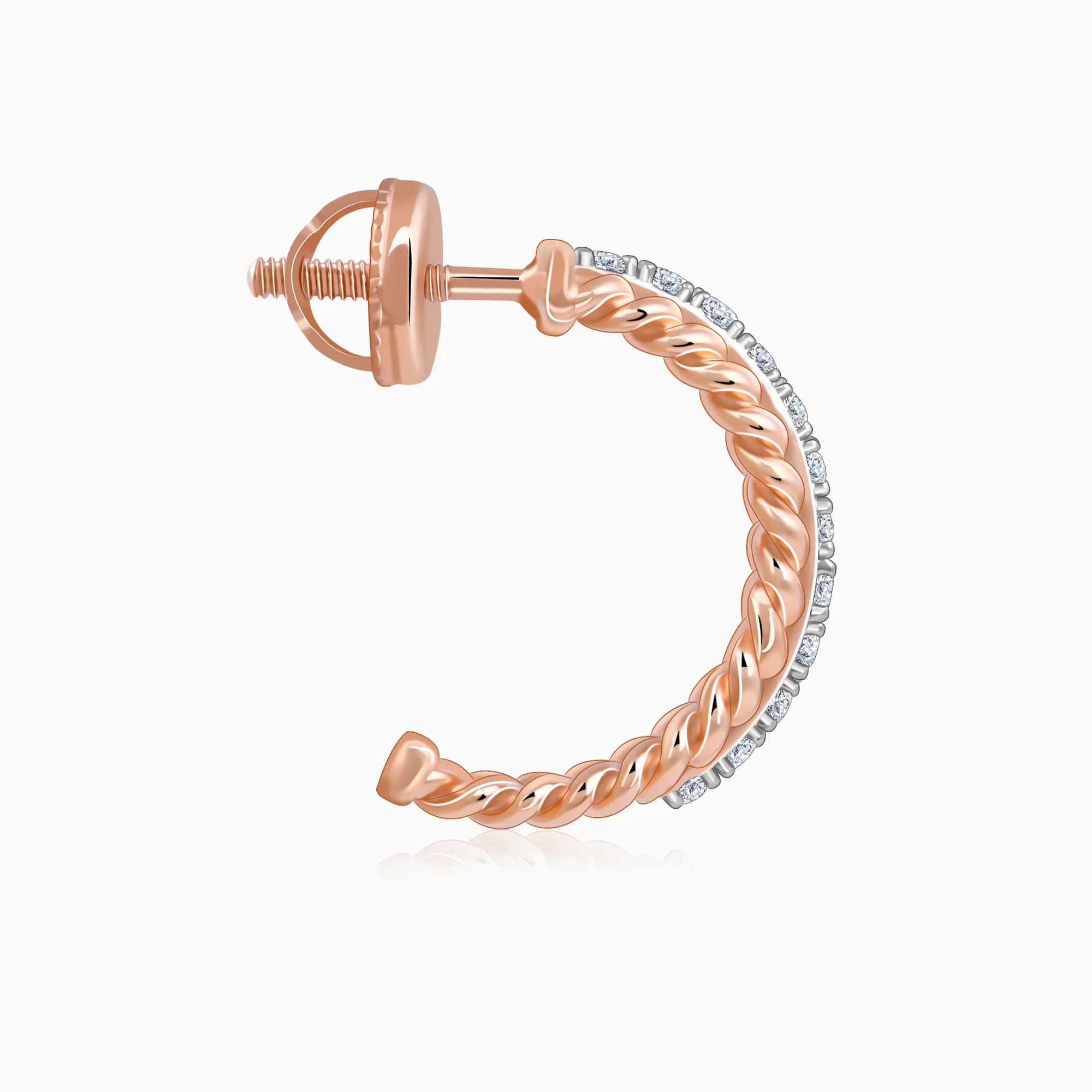 Rose Gold Braided J Hoop Lab Grown Diamond Earrings - Image 5