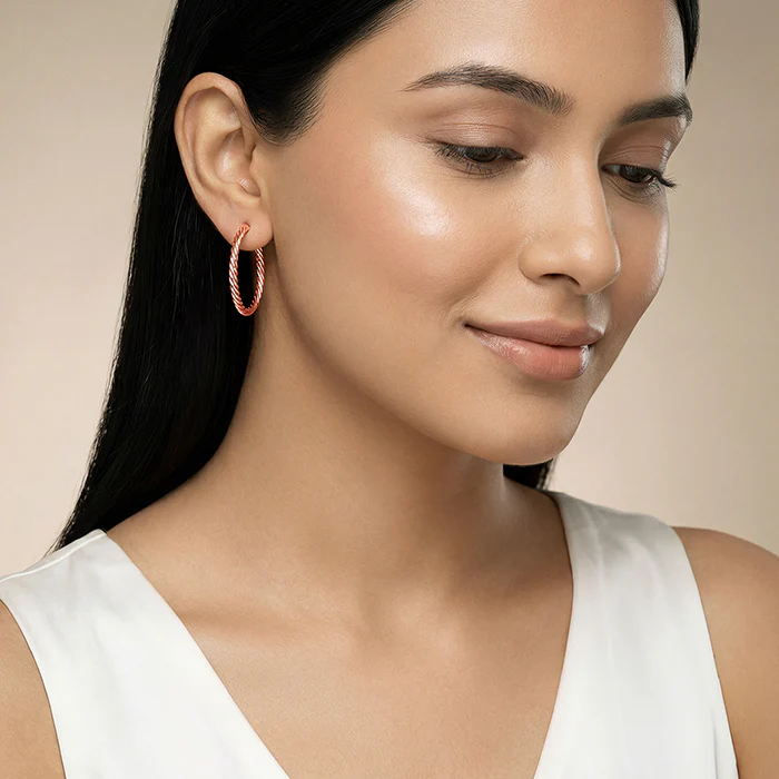 Rose Gold Braidy Hoop Earrings - Image 3