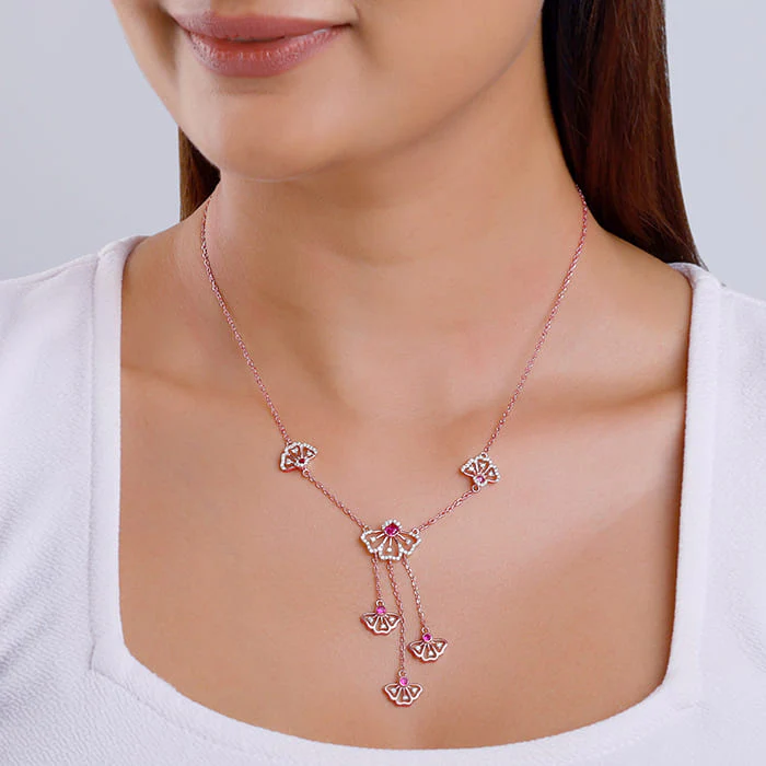 Rose Gold Brilliant Red Eyebright Trio Necklace - Image 3