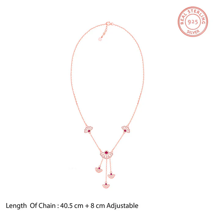 Rose Gold Brilliant Red Eyebright Trio Necklace - Image 4