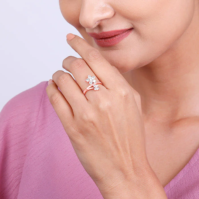 Rose Gold Butterfly Flower Ring - Image 4