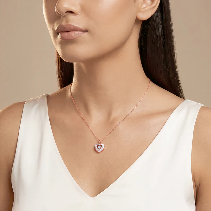 Rose Gold Celeste Heart Pendant With Link Chain - Image 3
